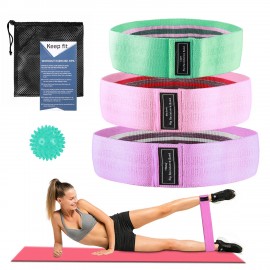 3pcs Fabric Resistance Glute Bands for Legs and Butt Hip Workout Exercise Bands with Spiky Massage Ball and Carry Bag Yoga Pilates Strength Training