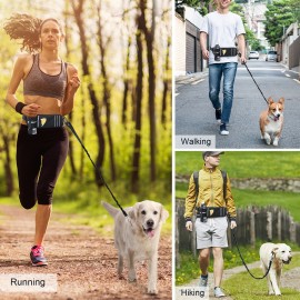 Hands Free Dog Leash Waist Bag Reflective Waist Pouch with Retractable Bungees Poop Bag Dispenser Pouch Adjustable Waist Belt for Training Walking Jogging and Running Your Pet