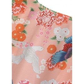 New Women Chiffon Kimono Cardigan Floral Print Long Sleeve Loose Outerwear Bikini Cover Up Orange