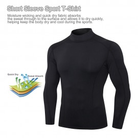 Men Sport Shirts Long Sleeved T-shirt Turtleneck Quick-Dry Performance Athletic Gym Running Workout Training Tees Casual Tops