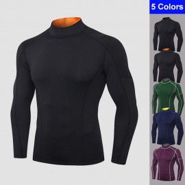 Men Sport Shirts Long Sleeved T-shirt Turtleneck Quick-Dry Performance Athletic Gym Running Workout Training Tees Casual Tops