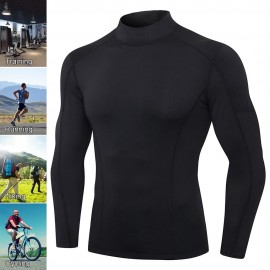 Men Sport Shirts Long Sleeved T-shirt Turtleneck Quick-Dry Performance Athletic Gym Running Workout Training Tees Casual Tops