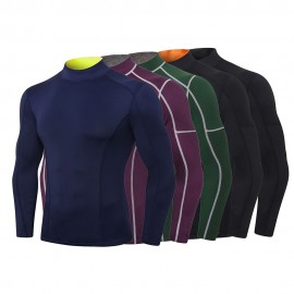 Men Sport Shirts Long Sleeved T-shirt Turtleneck Quick-Dry Performance Athletic Gym Running Workout Training Tees Casual Tops