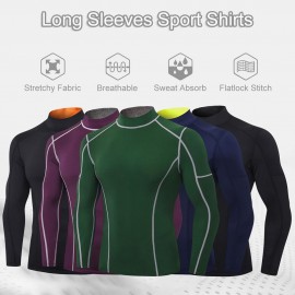 Men Sport Shirts Long Sleeved T-shirt Turtleneck Quick-Dry Performance Athletic Gym Running Workout Training Tees Casual Tops