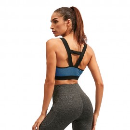 Fitness Women Yoga Bras Tank Top Padded Workout Vest Backless Racerback Splice Color Running Gym Push Up Sport Brassiere