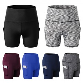 Fashion Women Yoga Fitness Sports Shorts Stretch Side Pockets High Waist Running Workout Training Short Pants Tights