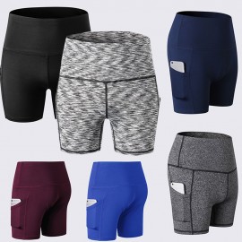 Fashion Women Yoga Fitness Sports Shorts Stretch Side Pockets High Waist Running Workout Training Short Pants Tights