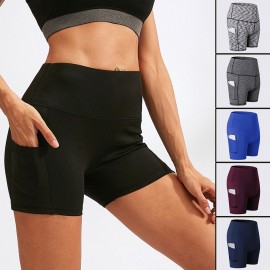 Fashion Women Yoga Fitness Sports Shorts Stretch Side Pockets High Waist Running Workout Training Short Pants Tights