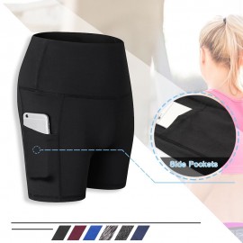 Fashion Women Yoga Fitness Sports Shorts Stretch Side Pockets High Waist Running Workout Training Short Pants Tights