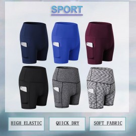 Fashion Women Yoga Fitness Sports Shorts Stretch Side Pockets High Waist Running Workout Training Short Pants Tights