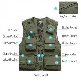 Men Vest Mesh Jackets with Pockets V-Neck Sleeveless Outdoor Work Fishing Photo Camping