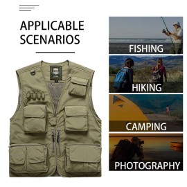 Men Vest Mesh Jackets with Pockets V-Neck Sleeveless Outdoor Work Fishing Photo Camping