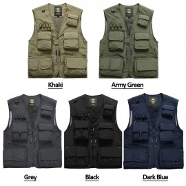 Men Vest Mesh Jackets with Pockets V-Neck Sleeveless Outdoor Work Fishing Photo Camping