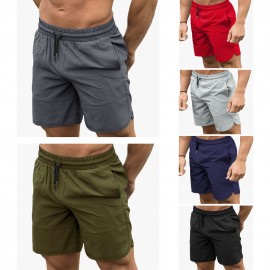 Men Sports Shorts Drawstring Elastic Waist Side Pockets Breathable Quick-Drying Running Shorts