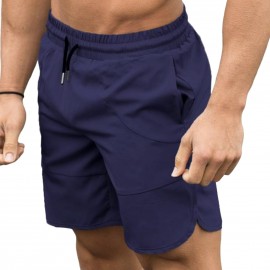 Men Sports Shorts Drawstring Elastic Waist Side Pockets Breathable Quick-Drying Running Shorts