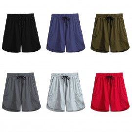 Men Sports Shorts Drawstring Elastic Waist Side Pockets Breathable Quick-Drying Running Shorts