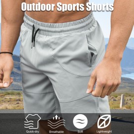 Men Sports Shorts Drawstring Elastic Waist Side Pockets Breathable Quick-Drying Running Shorts