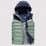 Fashion Men Winter Electric Heating Vest USB Charging Splicing Hooded Zipper Pocket Thermal Warm Casual Waistcoat Outerwear