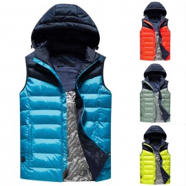 Fashion Men Winter Electric Heating Vest USB Charging Splicing Hooded Zipper Pocket Thermal Warm Casual Waistcoat Outerwear