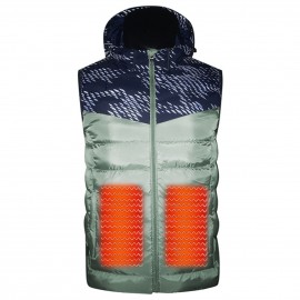 Fashion Men Winter Electric Heating Vest USB Charging Splicing Hooded Zipper Pocket Thermal Warm Casual Waistcoat Outerwear