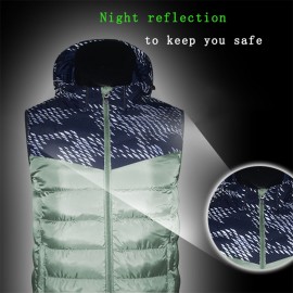 Fashion Men Winter Electric Heating Vest USB Charging Splicing Hooded Zipper Pocket Thermal Warm Casual Waistcoat Outerwear