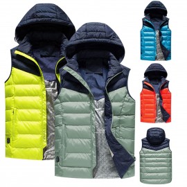 Fashion Men Winter Electric Heating Vest USB Charging Splicing Hooded Zipper Pocket Thermal Warm Casual Waistcoat Outerwear