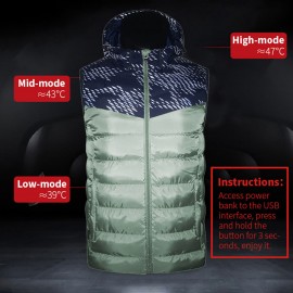 Fashion Men Winter Electric Heating Vest USB Charging Splicing Hooded Zipper Pocket Thermal Warm Casual Waistcoat Outerwear