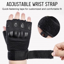 Fingerless Gloves with Hard Knuckle Anti-Slip Adjustable Half Finger Sports Gloves for Fitness Climbing Hiking Cycling