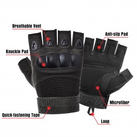 Fingerless Gloves with Hard Knuckle Anti-Slip Adjustable Half Finger Sports Gloves for Fitness Climbing Hiking Cycling