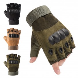 Fingerless Gloves with Hard Knuckle Anti-Slip Adjustable Half Finger Sports Gloves for Fitness Climbing Hiking Cycling