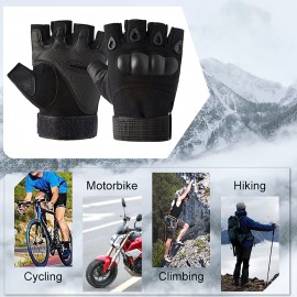 Fingerless Gloves with Hard Knuckle Anti-Slip Adjustable Half Finger Sports Gloves for Fitness Climbing Hiking Cycling