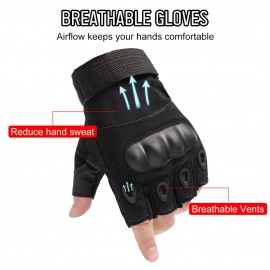 Fingerless Gloves with Hard Knuckle Anti-Slip Adjustable Half Finger Sports Gloves for Fitness Climbing Hiking Cycling