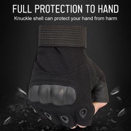 Fingerless Gloves with Hard Knuckle Anti-Slip Adjustable Half Finger Sports Gloves for Fitness Climbing Hiking Cycling