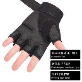 Fingerless Gloves with Hard Knuckle Anti-Slip Adjustable Half Finger Sports Gloves for Fitness Climbing Hiking Cycling