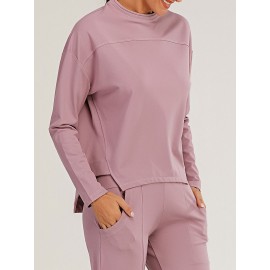 Women Sweatshirt O-Neck Long Sleeves Asymmetrical Hem Quick-Dry Running Fitness Gym Sportswear Solid Loose Lounging Tops