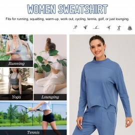 Women Sweatshirt O-Neck Long Sleeves Asymmetrical Hem Quick-Dry Running Fitness Gym Sportswear Solid Loose Lounging Tops