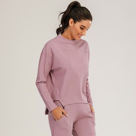 Women Sweatshirt O-Neck Long Sleeves Asymmetrical Hem Quick-Dry Running Fitness Gym Sportswear Solid Loose Lounging Tops