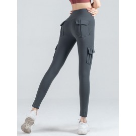 Women Leggings Cargo Pants High Waist Multi-Pocket Yoga Fitness Gym Athletic Sportswear Solid Bodycon Pants