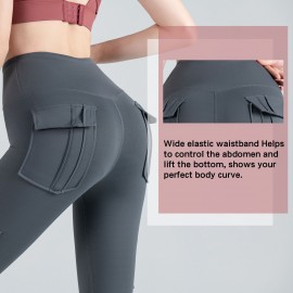 Women Leggings Cargo Pants High Waist Multi-Pocket Yoga Fitness Gym Athletic Sportswear Solid Bodycon Pants