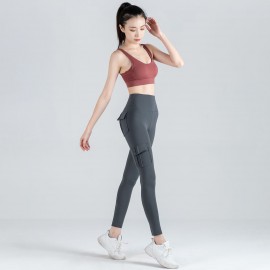 Women Leggings Cargo Pants High Waist Multi-Pocket Yoga Fitness Gym Athletic Sportswear Solid Bodycon Pants