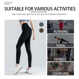 Women Leggings Cargo Pants High Waist Multi-Pocket Yoga Fitness Gym Athletic Sportswear Solid Bodycon Pants