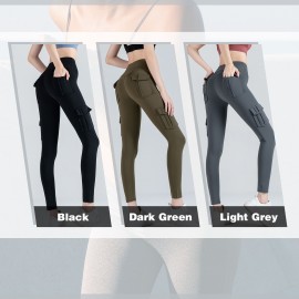 Women Leggings Cargo Pants High Waist Multi-Pocket Yoga Fitness Gym Athletic Sportswear Solid Bodycon Pants