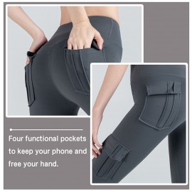 Women Leggings Cargo Pants High Waist Multi-Pocket Yoga Fitness Gym Athletic Sportswear Solid Bodycon Pants