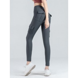 Women Leggings Cargo Pants High Waist Multi-Pocket Yoga Fitness Gym Athletic Sportswear Solid Bodycon Pants