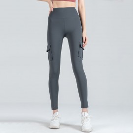 Women Leggings Cargo Pants High Waist Multi-Pocket Yoga Fitness Gym Athletic Sportswear Solid Bodycon Pants