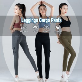 Women Leggings Cargo Pants High Waist Multi-Pocket Yoga Fitness Gym Athletic Sportswear Solid Bodycon Pants