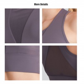 Women Sports Bra U-Neck Mesh Splicing Racer Back Crop Tops Breathable Quick-Dry Vest Yoga Fitness Underwear