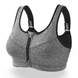 Women Sports Bra Zip Front Moisture-wicking Shockproof Adjustable Padded Crop-Top Tank-Top Underwear Yoga Workout Fitness Running