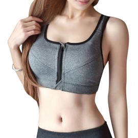 Women Sports Bra Zip Front Moisture-wicking Shockproof Adjustable Padded Crop-Top Tank-Top Underwear Yoga Workout Fitness Running