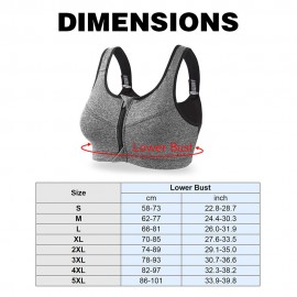 Women Sports Bra Zip Front Moisture-wicking Shockproof Adjustable Padded Crop-Top Tank-Top Underwear Yoga Workout Fitness Running